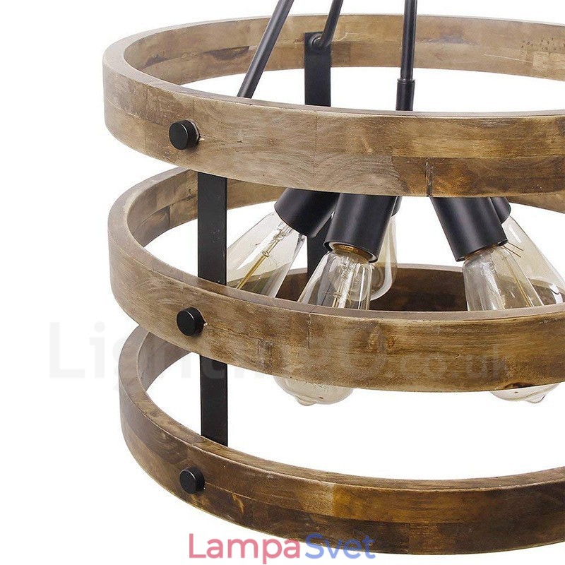 5 Light Drum Vintage drevený luster Priemyselné Wind Loft drevené lineárne závesné osvetlenie