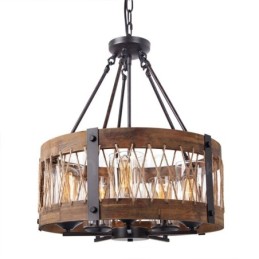 5 Light Drum Vintage drevený luster Priemyselné Wind Loft drevené lineárne závesné osvetlenie
