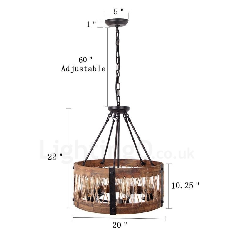 5 Light Drum Vintage drevený luster Priemyselné Wind Loft drevené lineárne závesné osvetlenie