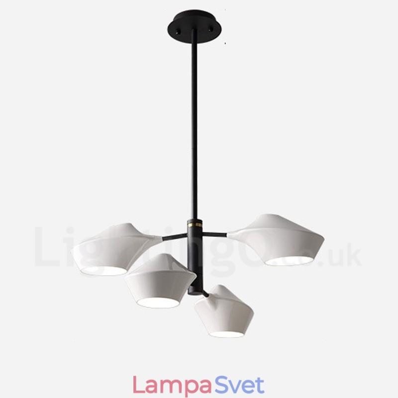 Dvojúrovňový lineárny retro luster 4 svetlo s akrylovými tienidlami vo vonkajšej garáži