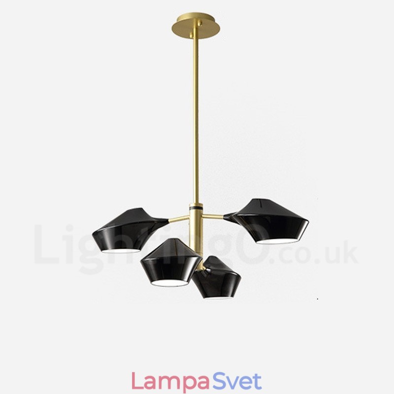 Dvojúrovňový lineárny retro luster 4 svetlo s akrylovými tienidlami vo vonkajšej garáži