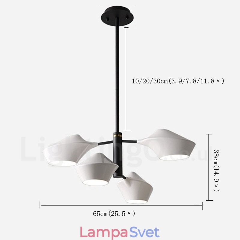 Dvojúrovňový lineárny retro luster 4 svetlo s akrylovými tienidlami vo vonkajšej garáži
