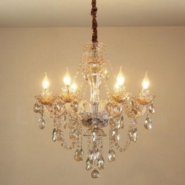 Elegantný krištáľový sviečkový luster 6 svetlého koňaku