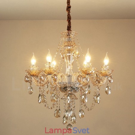 Elegantný krištáľový sviečkový luster 6 svetlého koňaku Elegantný krištáľový sviečkový luster 6 svetlého koňaku