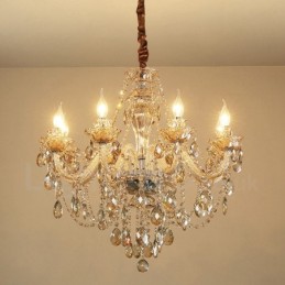 Elegantný krištáľový sviečkový luster 8 svetlého koňaku