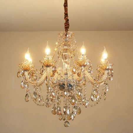 Elegantný krištáľový sviečkový luster 8 svetlého koňaku Elegantný krištáľový sviečkový luster 8 svetlého koňaku