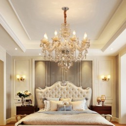Elegantný krištáľový sviečkový luster 8 svetlého koňaku