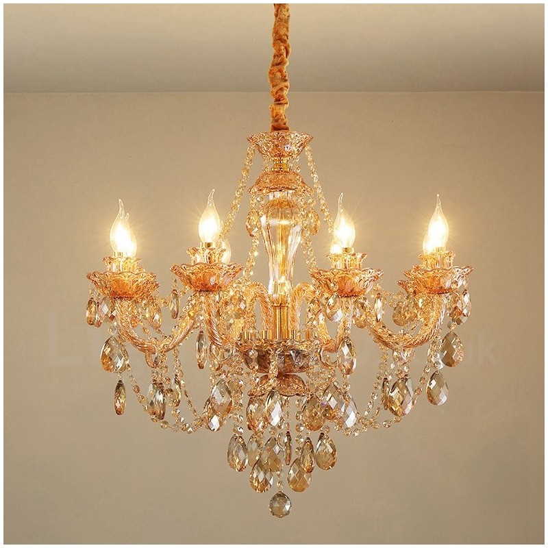 Elegantný krištáľový sviečkový luster 8 Light Amber Gold