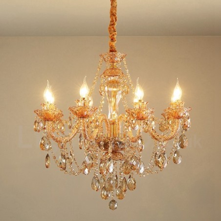 Elegantný krištáľový sviečkový luster 8 Light Amber Gold Elegantný krištáľový sviečkový luster 8 Light Amber Gold