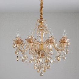 Elegantný krištáľový sviečkový luster 8 Light Amber Gold