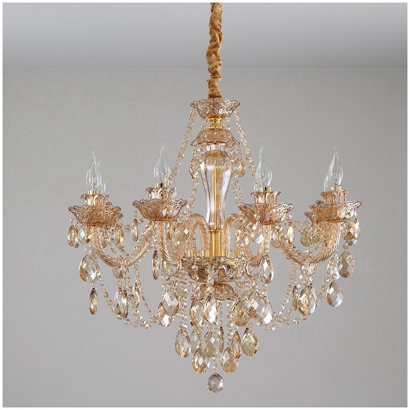 Elegantný krištáľový sviečkový luster 8 Light Amber Gold