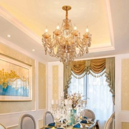 Elegantný krištáľový sviečkový luster 8 Light Amber Gold