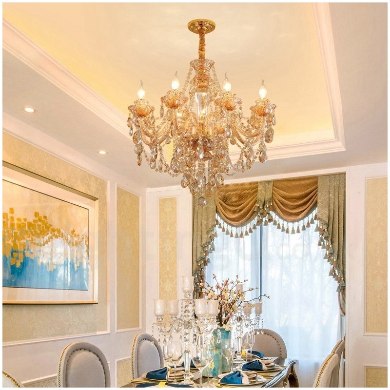 Elegantný krištáľový sviečkový luster 8 Light Amber Gold