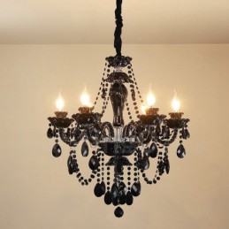 6 Svetlo čierny elegantný krištáľový sviečkový luster