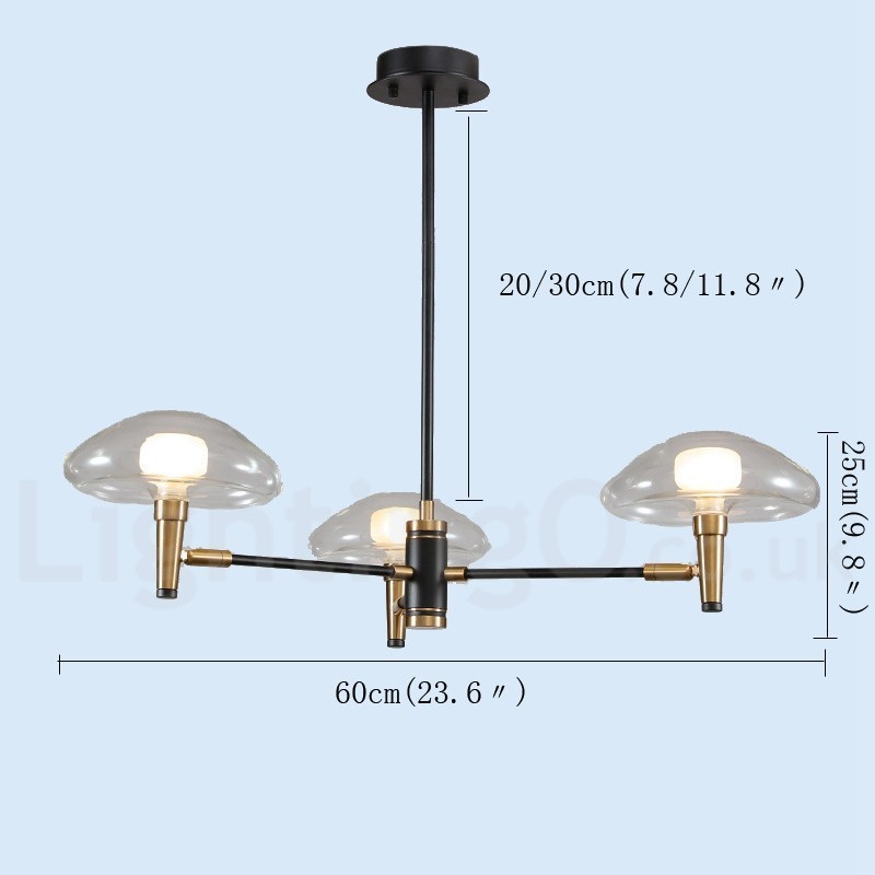 3 ľahký galvanicky lakovaný luster v mini štýle uplight so sklenenými tienidlami