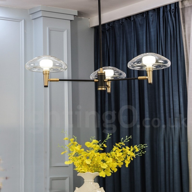 3 ľahký galvanicky lakovaný luster v mini štýle uplight so sklenenými tienidlami