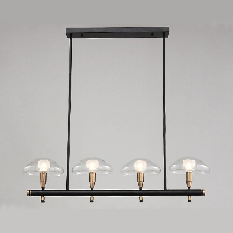 4 ľahký lineárny uplight galvanicky lakovaný luster so sklenenými tienidlami