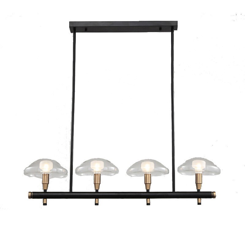 4 ľahký lineárny uplight galvanicky lakovaný luster so sklenenými tienidlami