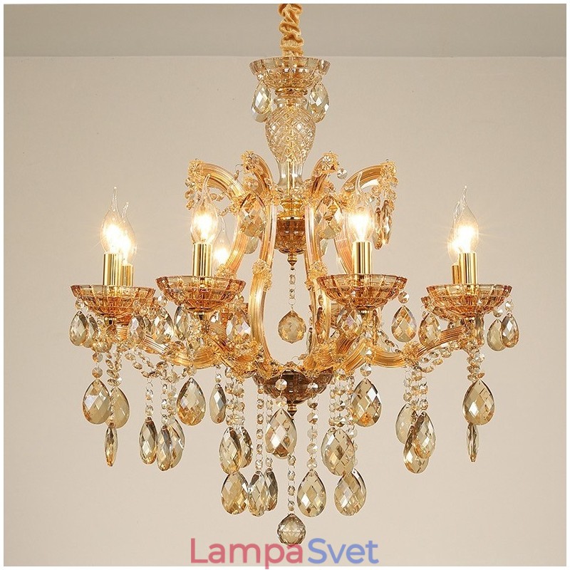 8 Ľahký jantárový krištáľový sviečkový luster