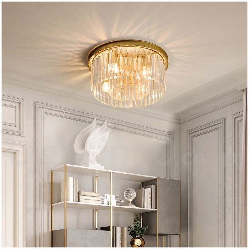 Postmoderná luxusná okrúhla výstavná sieň K9 Crystal Flush Mount Stropné svietidlo