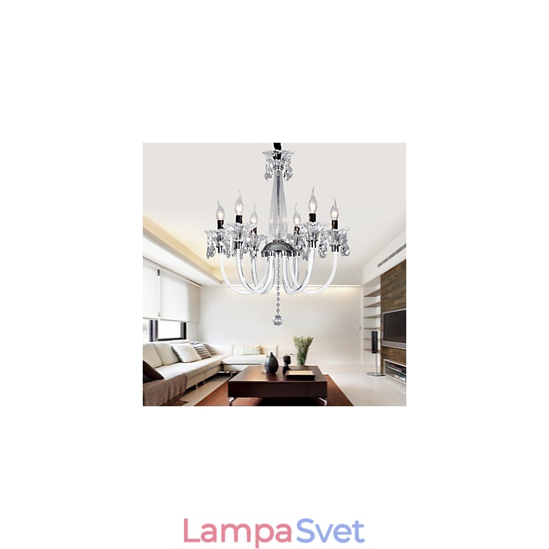 Elegantný krištáľový luster so 6 svetlami v sviečkovej žiarovke