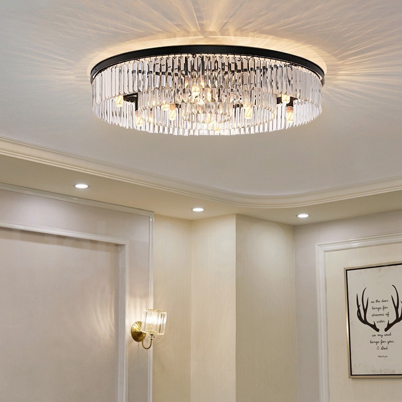 Postmoderná luxusná okrúhla výstavná sieň K9 Crystal Flush Mount Stropné svietidlo