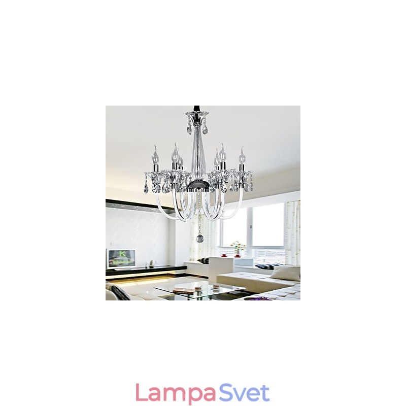 Elegantný krištáľový luster so 6 svetlami v sviečkovej žiarovke