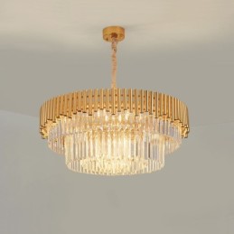Postmoderný zlatý luxusný okrúhly krištáľový závesný luster K9 výstavná sieň
