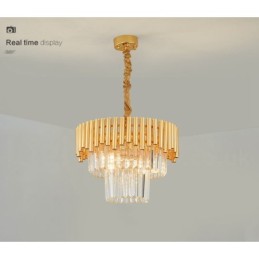 Postmoderný zlatý luxusný okrúhly krištáľový závesný luster K9 výstavná sieň