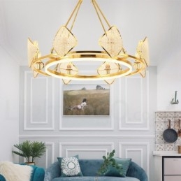 Zlaté postmoderné luxusné okrúhle krištáľové závesné lusterové svietidlo K9 s akrylovým tienidlom Výstavná sieň