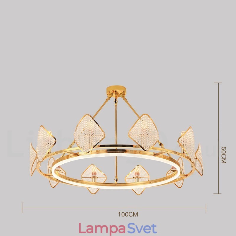 Zlaté postmoderné luxusné okrúhle krištáľové závesné lusterové svietidlo K9 s akrylovým tienidlom Výstavná sieň