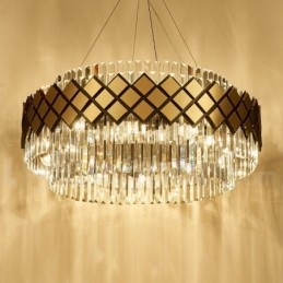 Luxusný moderný zlatý plus čierny okrúhly krištáľový závesný luster K9 výstavná sieň