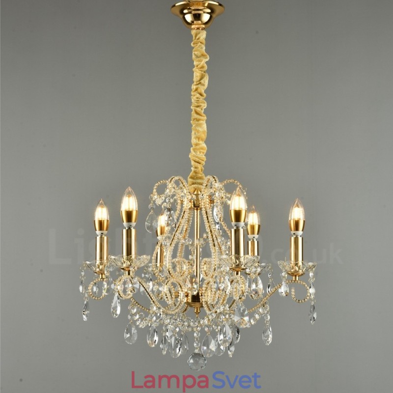 6 Light Gold Silver American Style Crystal Pendant Luster Light Store