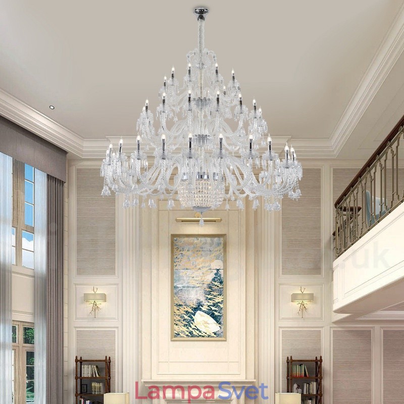 50 Light Clear Elegantný Luxusný krištáľový sviečkový luster Výstava Hal