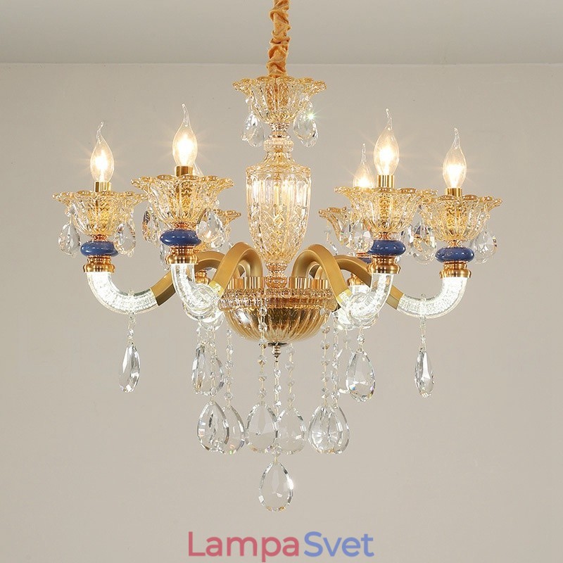 6 Ľahký moderný moderný luster so sviečkou na šampanské s krištáľom