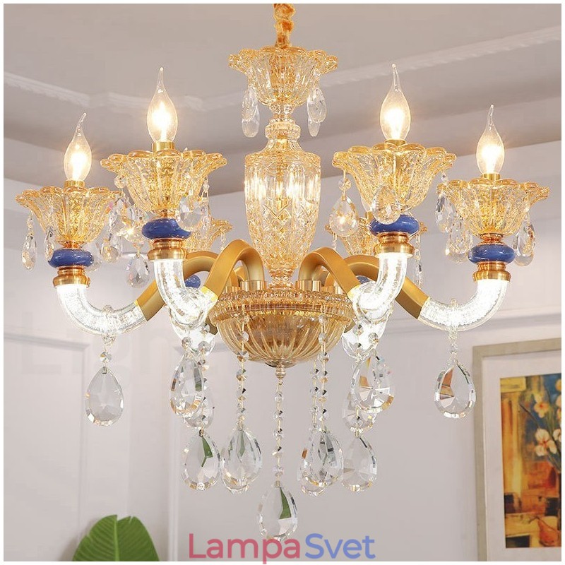 6 Ľahký moderný moderný luster so sviečkou na šampanské s krištáľom