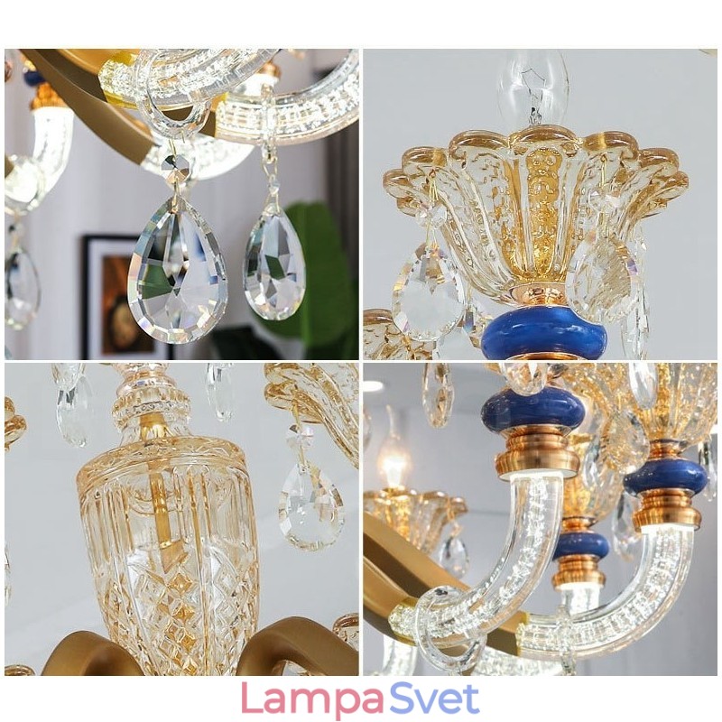 6 Ľahký moderný moderný luster so sviečkou na šampanské s krištáľom