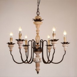 Vidiecky vintage drevený 6 svetelný luster Light