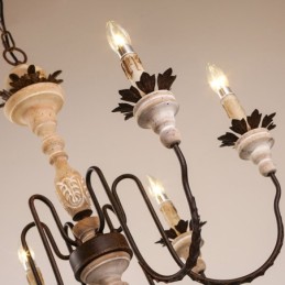 Vidiecky vintage drevený 6 svetelný luster Light