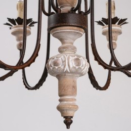 Vidiecky vintage drevený 6 svetelný luster Light