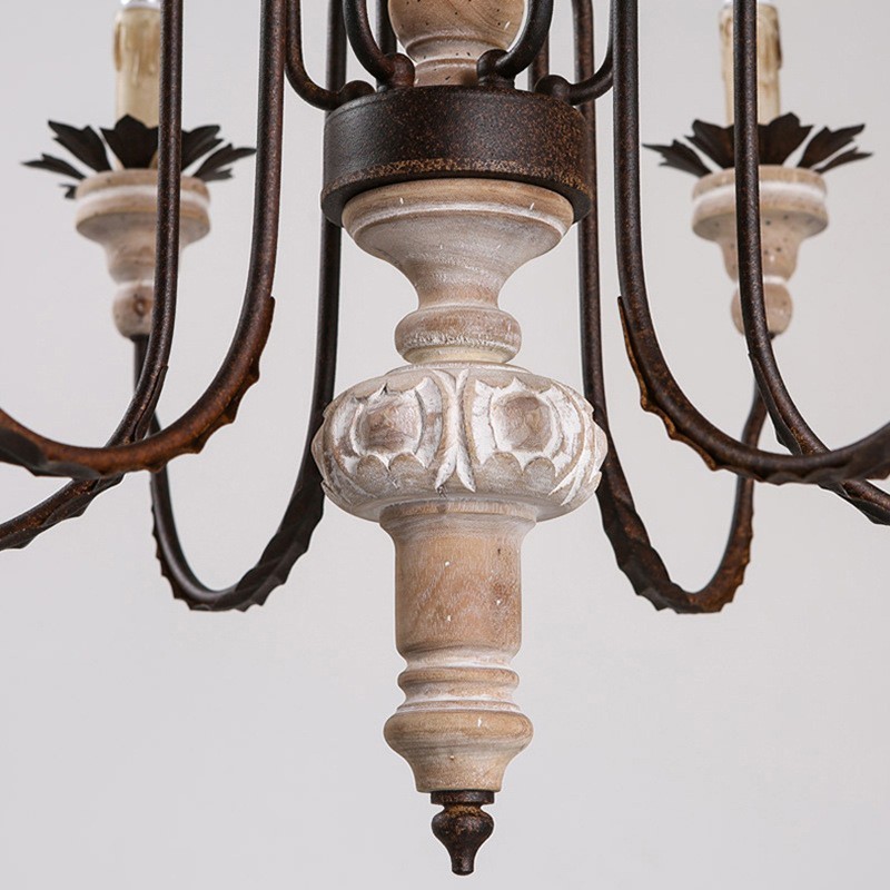 Vidiecky vintage drevený 6 svetelný luster Light
