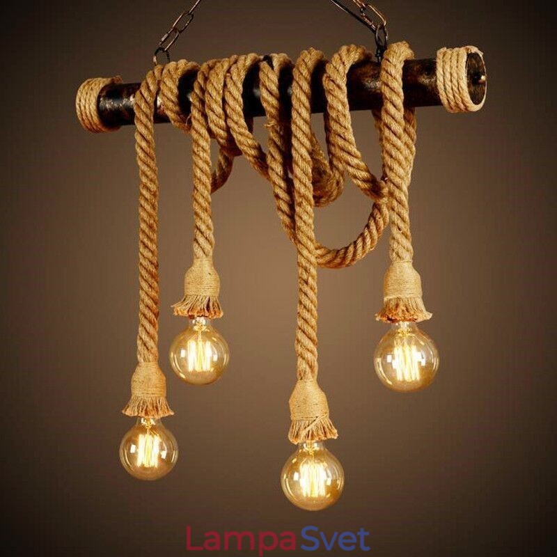Vintage tradičný klasický severský luster z konopného lana