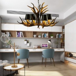 6 Svetlo čierny rustikálny umelecký retro starožitný luster s tienidlami