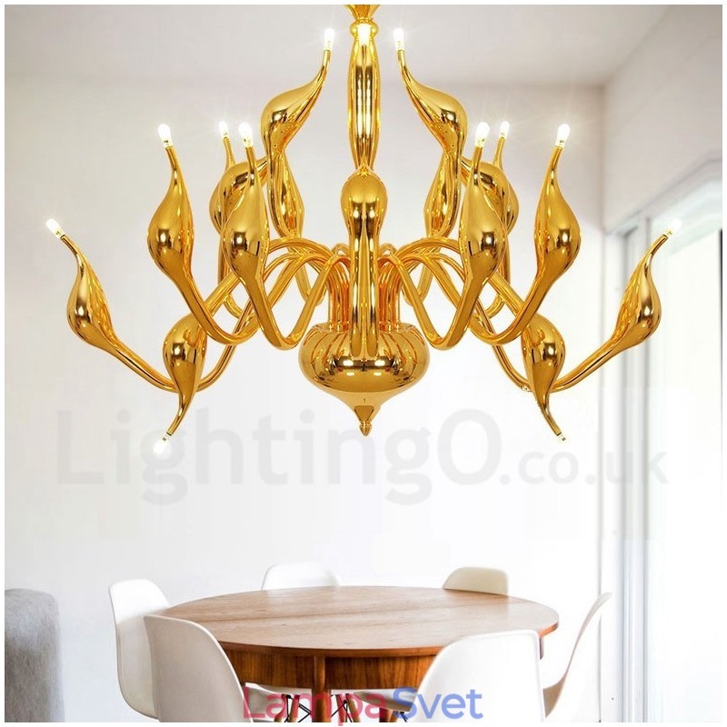 18 svetiel Stainless Post Modern Swan Luster Light G4 Gold Finishing