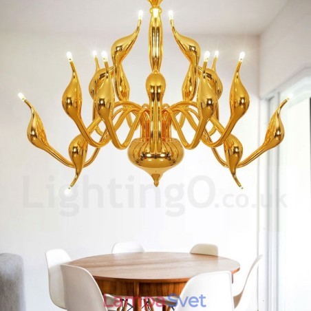 18 svetiel Stainless Post Modern Swan Luster Light G4 Gold Finishing 18 svetiel Stainless Post Modern Swan Luster Light G4 Gold Finishing