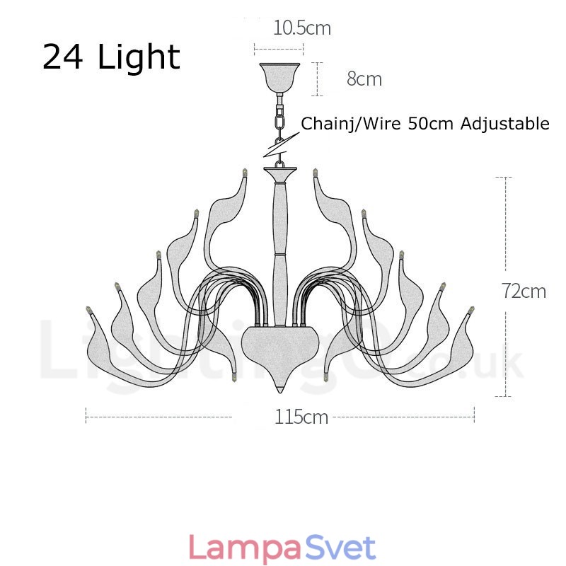 24 svetiel Moderný luster Swan Light G4 pozlátený