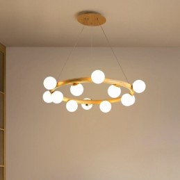 Nordic Ring Jednoduchý moderný drevený závesný luster s fazuľovými odtieňmi