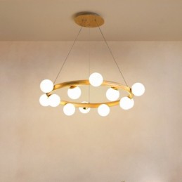 Nordic Ring Jednoduchý moderný drevený závesný luster s fazuľovými odtieňmi