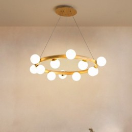 Nordic Ring Jednoduchý moderný drevený závesný luster s fazuľovými odtieňmi
