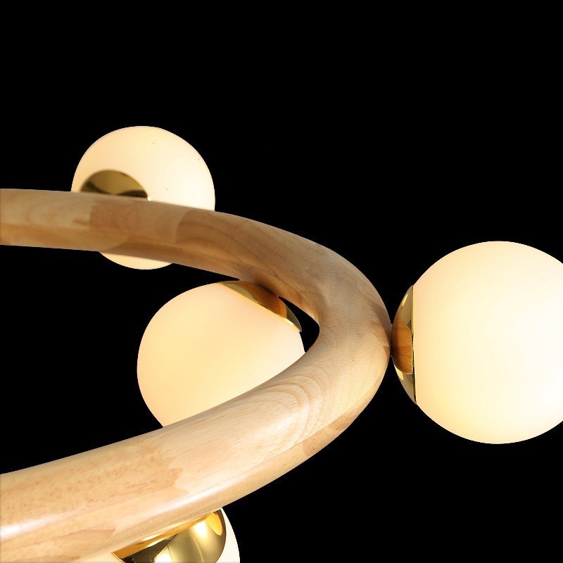 Nordic Ring Jednoduchý moderný drevený závesný luster s fazuľovými odtieňmi